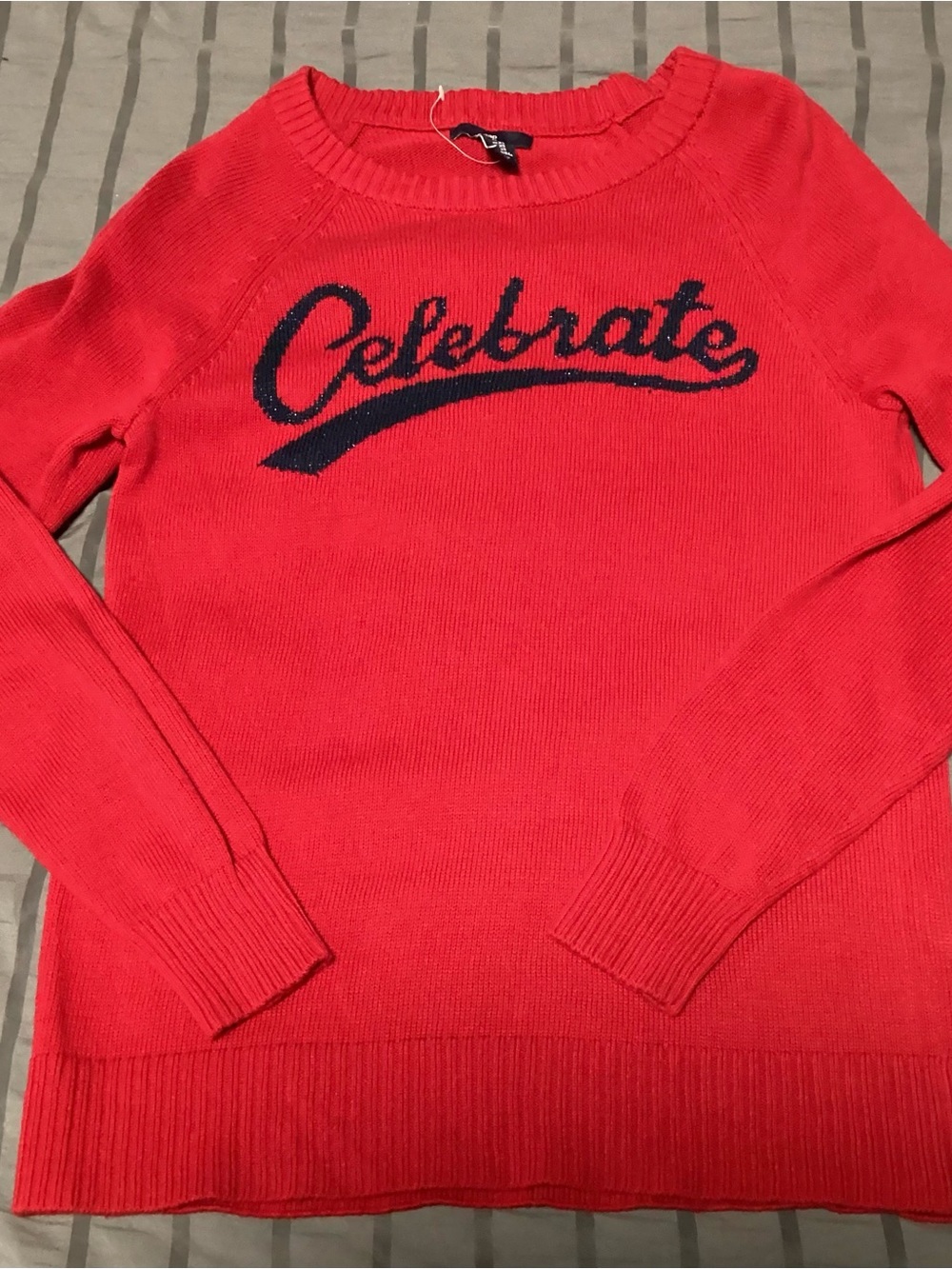 GAP Red Crewneck Sweater with Navy 'Celebrate' Script